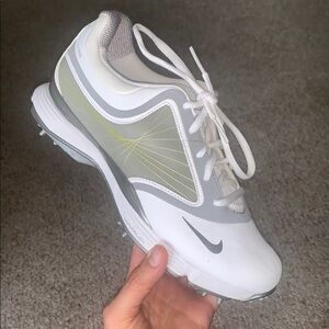 Nike White and Gray Golf Shoe with Green Accents